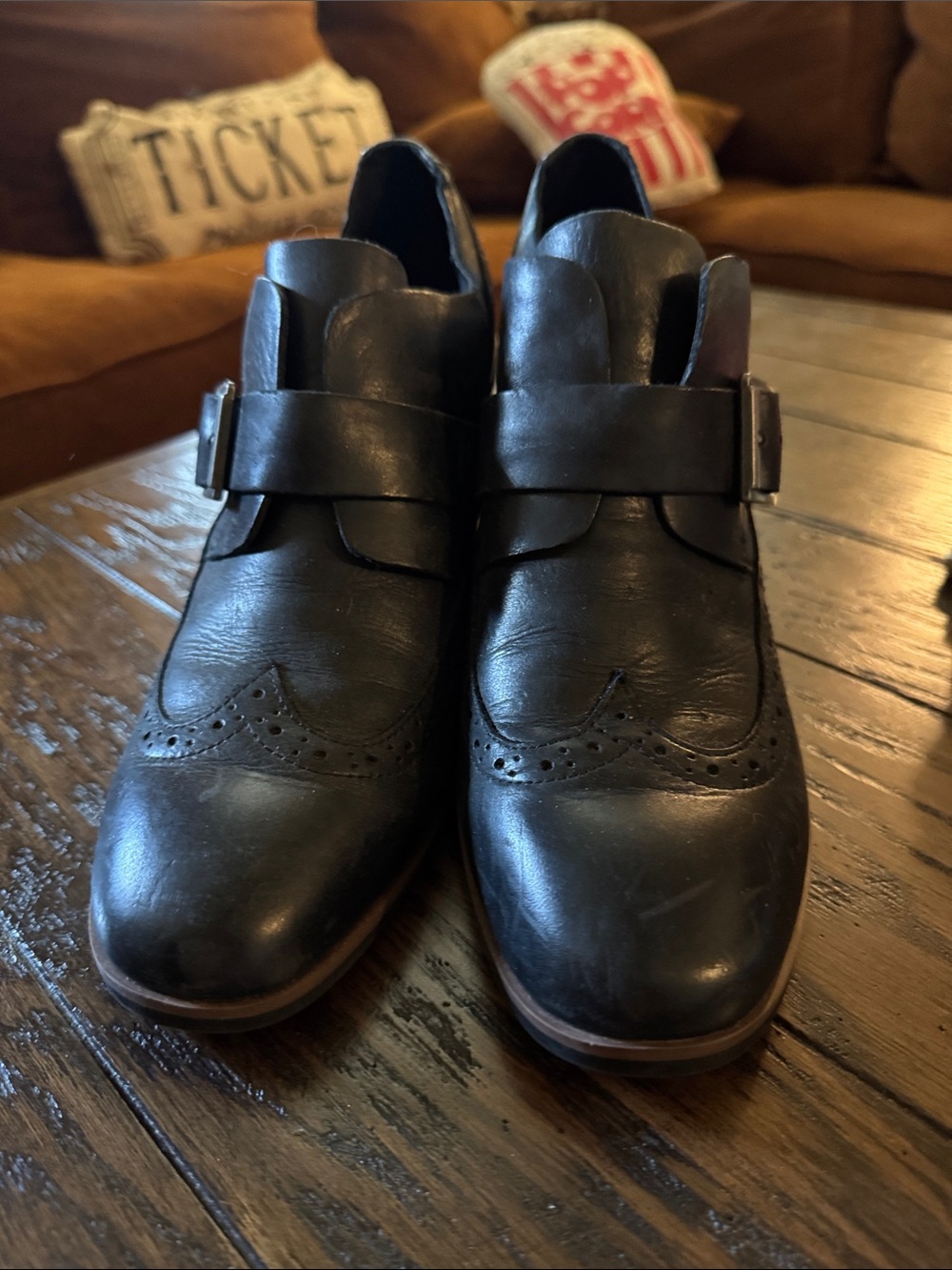 Kork-Ease Black Leather Monk Strap Wingtip Shoes